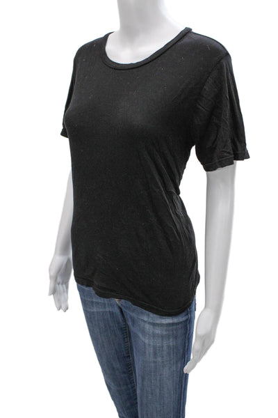 Monrow Womens Basic Short Sleeve Round Neck Black Cotton T-Shirt Size S