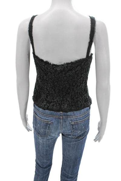 Zara Women Black Floral Sweetheart Lace Up Cotton Tank Sleeveless Size S