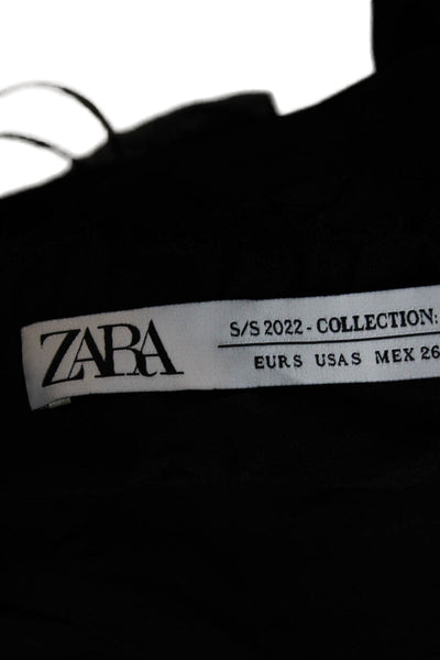 Zara Women Black Floral Sweetheart Lace Up Cotton Tank Sleeveless Size S