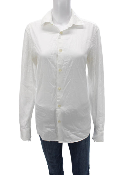 Zara Womens Basic Cotton Long Sleeve Button-Up Blouse White Size M