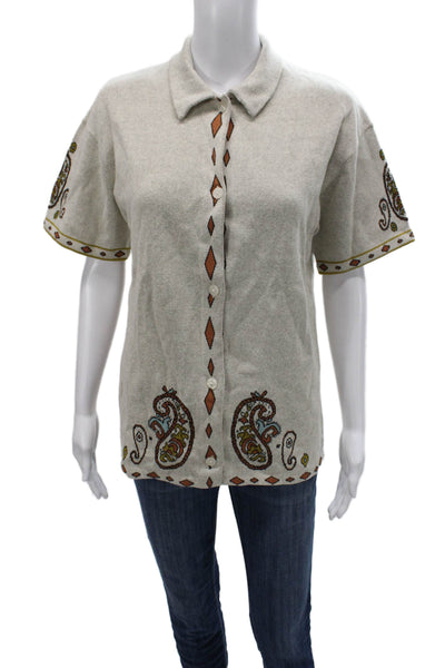 The Upside Womens Button-Up Collared Paisley Cotton Short Sleeve Top Size S
