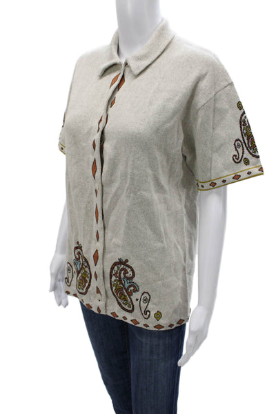 The Upside Womens Button-Up Collared Paisley Cotton Short Sleeve Top Size S
