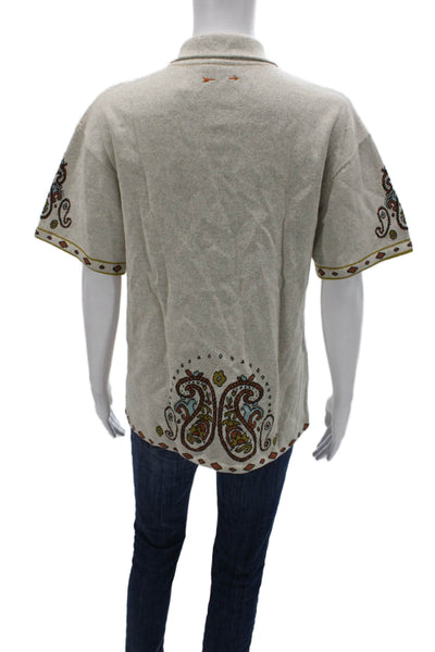 The Upside Womens Button-Up Collared Paisley Cotton Short Sleeve Top Size S