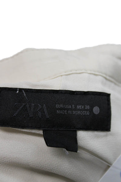 Zara Womens Ivory Polyester Solid Zip Summer Shorts Size S