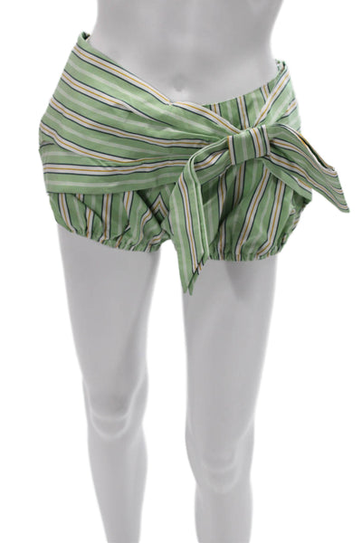 Rabanne Womens Wrap Shorts Green Striped Cotton Tie Closure Size 34
