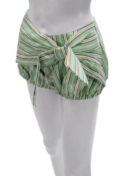Rabanne Womens Wrap Shorts Green Striped Cotton Tie Closure Size 34