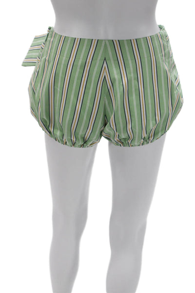 Rabanne Womens Wrap Shorts Green Striped Cotton Tie Closure Size 34