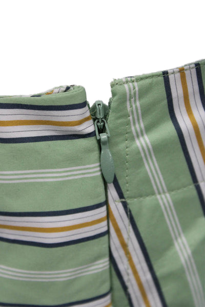 Rabanne Womens Wrap Shorts Green Striped Cotton Tie Closure Size 34