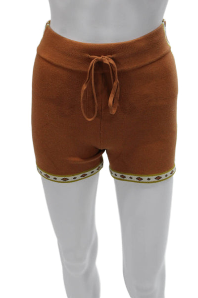 The Upside Women Athletic Shorts Brown Cotton Geometric Drawstring Size M