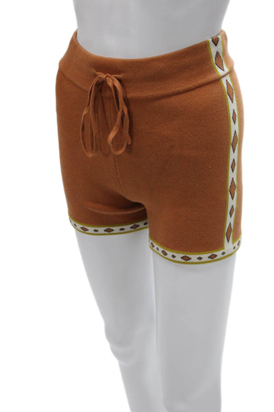 The Upside Women Athletic Shorts Brown Cotton Geometric Drawstring Size M