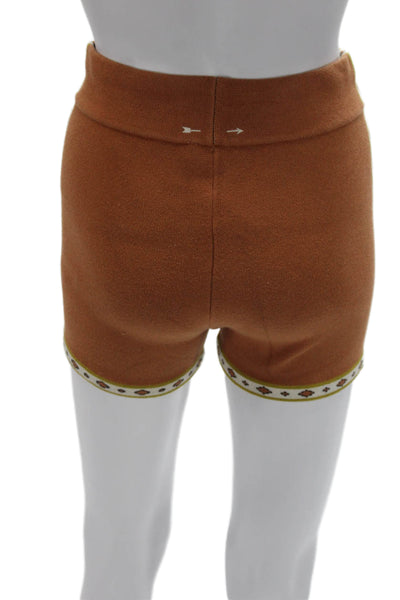 The Upside Women Athletic Shorts Brown Cotton Geometric Drawstring Size M