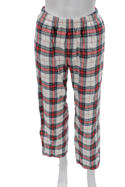 Eberjey Women Pajama Set White Cotton Collared Plaid Long Sleeve Size M