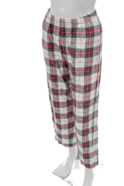 Eberjey Women Pajama Set White Cotton Collared Plaid Long Sleeve Size M