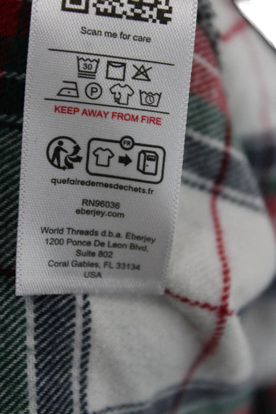 Eberjey Women Pajama Set White Cotton Collared Plaid Long Sleeve Size M