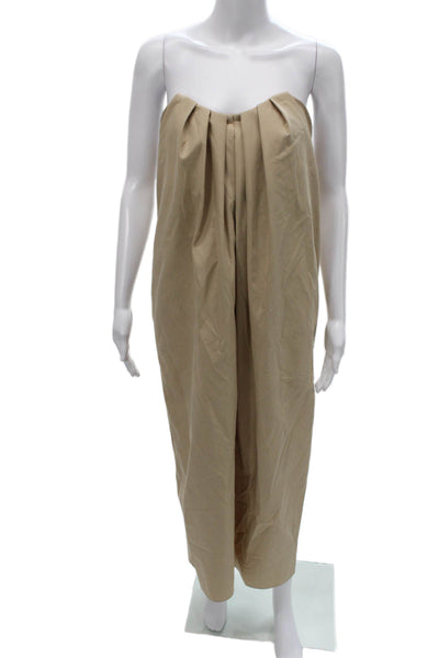 MNG Women Jumpsuit Beige Cotton Strapless Sleeveless Mid-Calf Zip Size 2