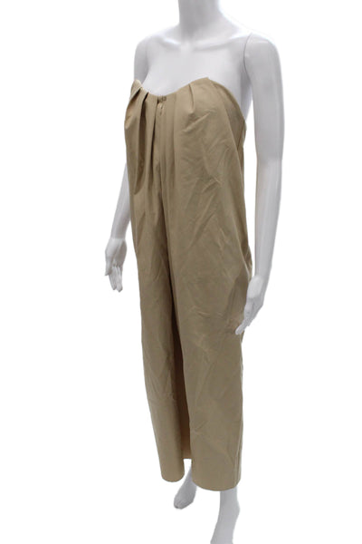 MNG Women Jumpsuit Beige Cotton Strapless Sleeveless Mid-Calf Zip Size 2