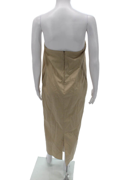 MNG Women Jumpsuit Beige Cotton Strapless Sleeveless Mid-Calf Zip Size 2