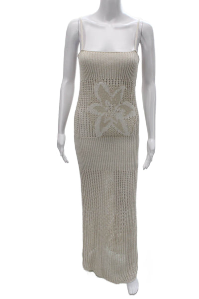 Siedres X Mango Women Beige Floral Maxi Dress Square Neck Sleeveless Size M