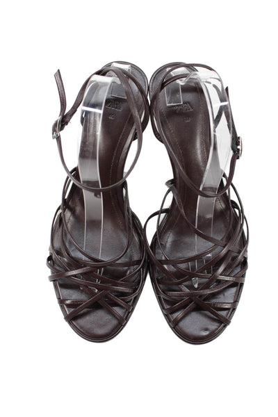 Zara Womens Faux Leather Strappy Sandals Heels Burgundy Size 40 10