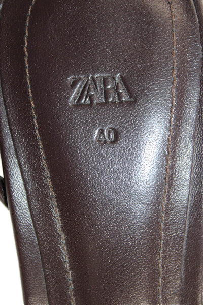 Zara Womens Faux Leather Strappy Sandals Heels Burgundy Size 40 10