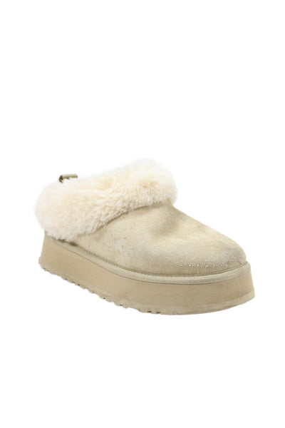 Ugg Womens Sheepskin Round Toe Platform Slippers Beige Size 9