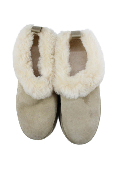 Ugg Womens Sheepskin Round Toe Platform Slippers Beige Size 9