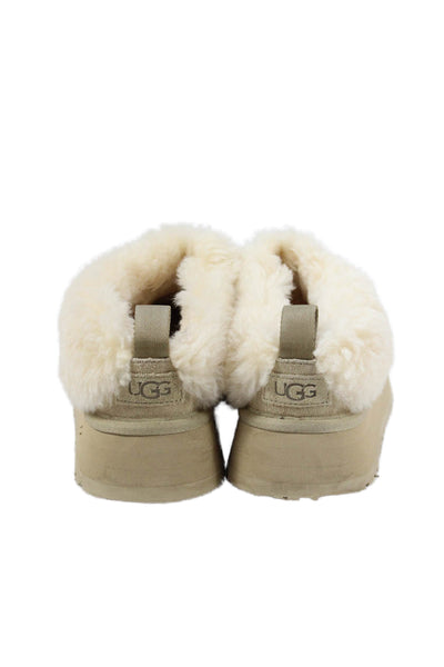 Ugg Womens Sheepskin Round Toe Platform Slippers Beige Size 9