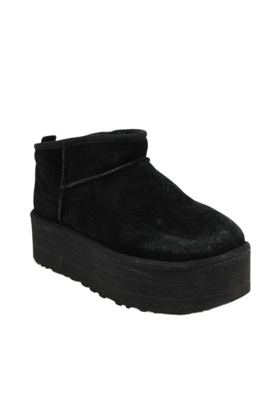 Ugg Womens Sheepskin Platform Ankle Boots Black Size 9