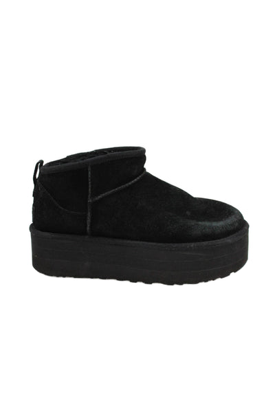 Ugg Womens Sheepskin Platform Ankle Boots Black Size 9