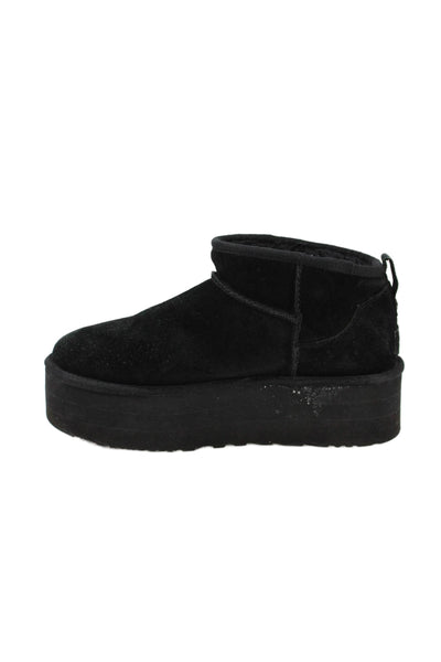 Ugg Womens Sheepskin Platform Ankle Boots Black Size 9