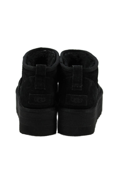 Ugg Womens Sheepskin Platform Ankle Boots Black Size 9