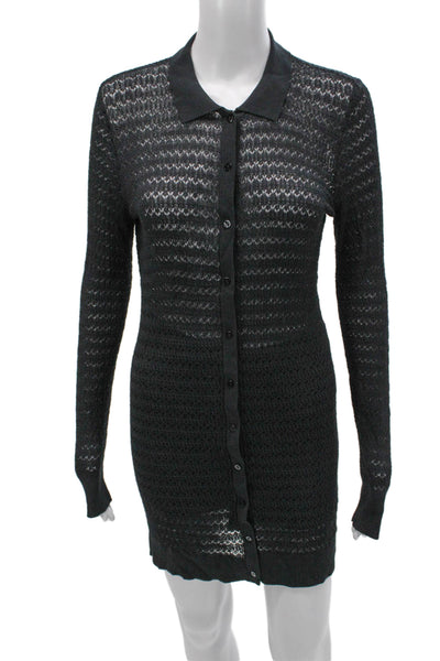 Devon Windsor Women Black Geometric Collared Long Sleeve Button Set Size S