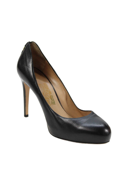 Salvatore Ferragamo Womens Leather Gold Tone Classic Pumps Black Size 38 8