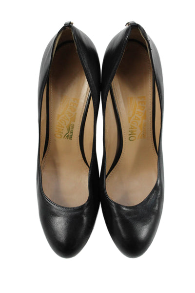 Salvatore Ferragamo Womens Leather Gold Tone Classic Pumps Black Size 38 8