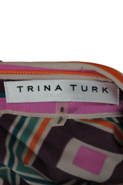 Trina Turk Womens Shirt Dress Multicolor Geometric Collared Short Sleeve Size 8