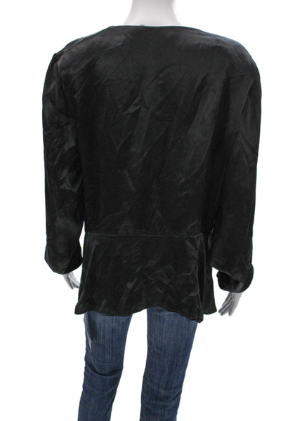 Giorgio Armani Womens Silk Black Basic Blouse V-Neck Long Sleeve Fall Size 44