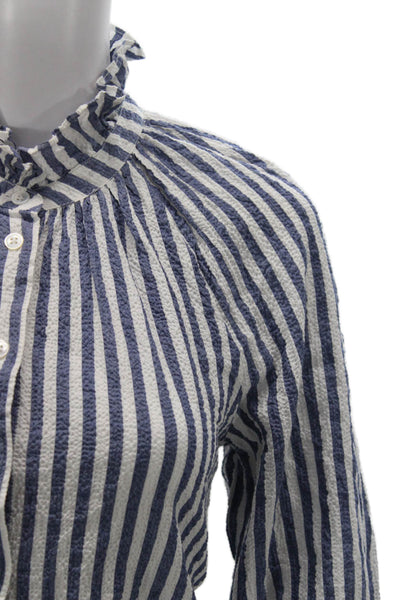 Veronica Beard Women Basic Striped Mock Neck Button Long Sleeve Blouse Size 8