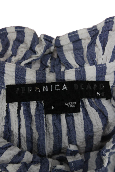 Veronica Beard Women Basic Striped Mock Neck Button Long Sleeve Blouse Size 8