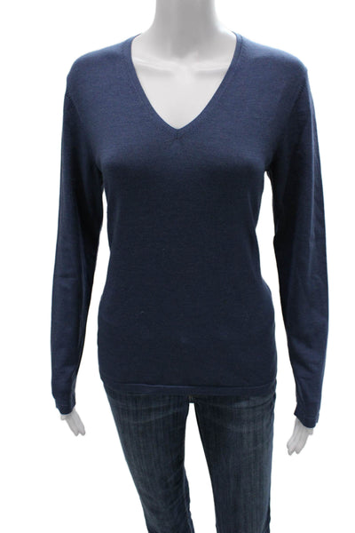 Lafayette 148 New York Women Silk V-Neck Pullover Sweater Blue Size M
