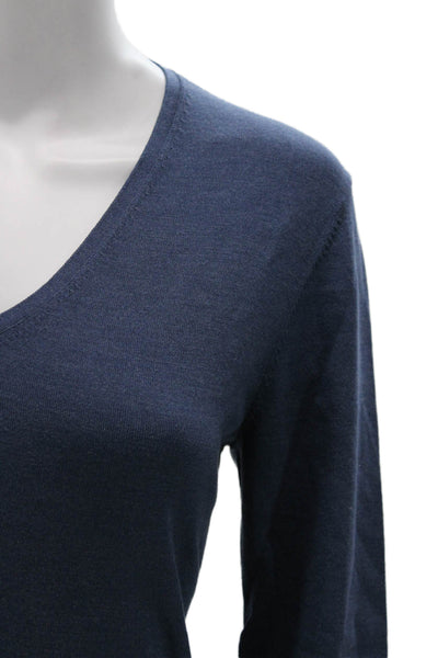 Lafayette 148 New York Women Silk V-Neck Pullover Sweater Blue Size M