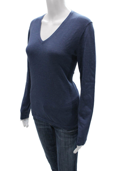 Lafayette 148 New York Women Silk V-Neck Pullover Sweater Blue Size M