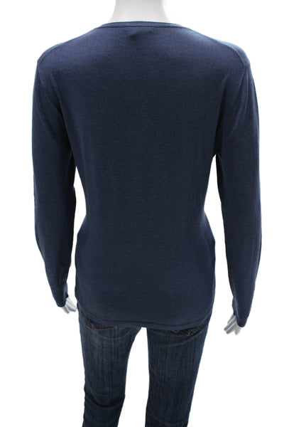 Lafayette 148 New York Women Silk V-Neck Pullover Sweater Blue Size M