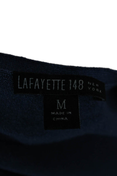 Lafayette 148 New York Women Silk V-Neck Pullover Sweater Blue Size M