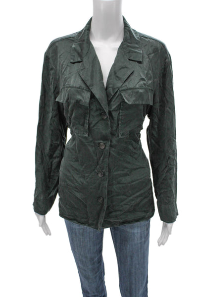 M.M. Lafleur Women Silk Green Military Jacket Size M