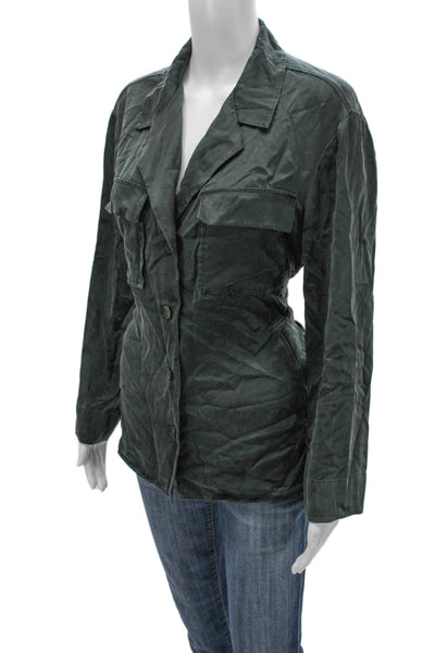 M.M. Lafleur Women Silk Green Military Jacket Size M
