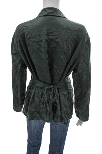 M.M. Lafleur Women Silk Green Military Jacket Size M