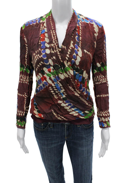 M.M. Lafleur Women Geometric V-Neck Viscose Button Long Sleeve Blouse Size XS