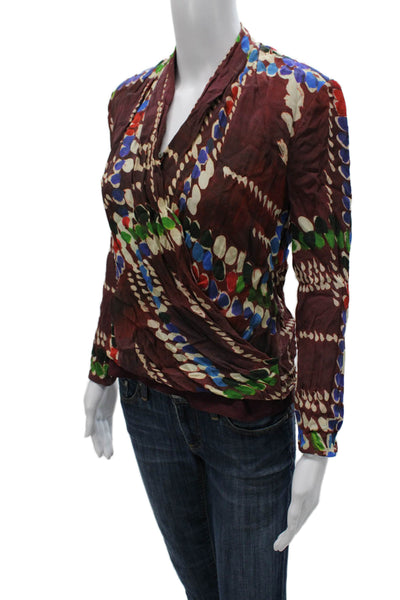M.M. Lafleur Women Geometric V-Neck Viscose Button Long Sleeve Blouse Size XS