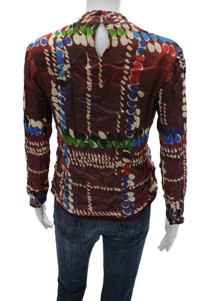 M.M. Lafleur Women Geometric V-Neck Viscose Button Long Sleeve Blouse Size XS