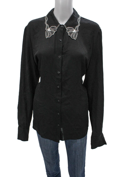 Elie Tahari Womens Silk Collared Button Front Long Sleeve Basic Blouse Size XL